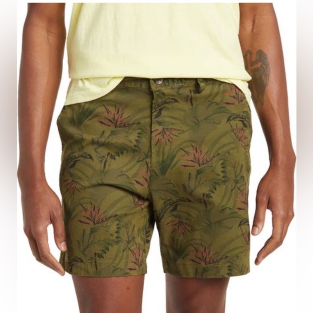Slate & Stone Green Palm Print 7" Cotton Ross Shorts Men's Size 33 Waist, NWT